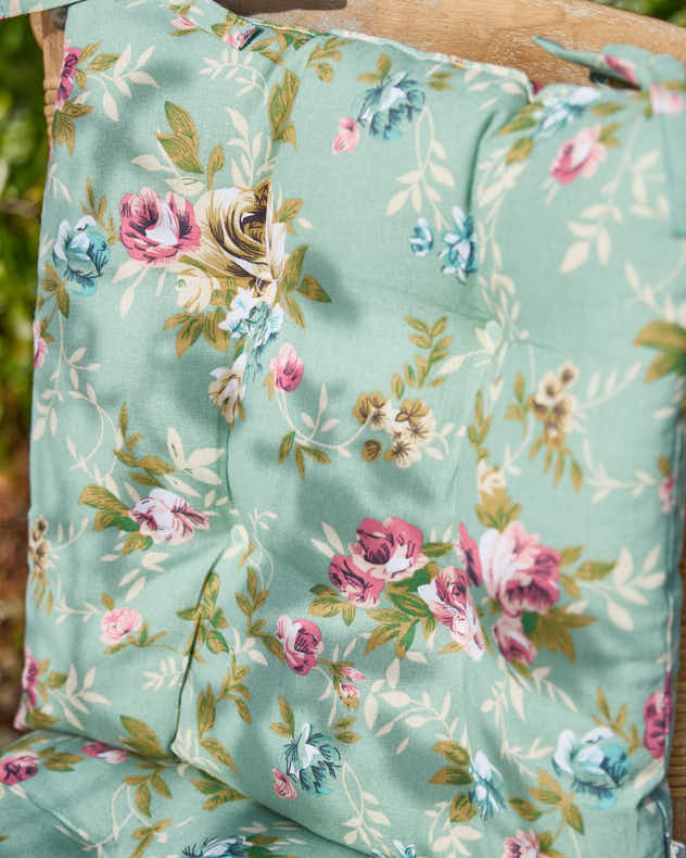 Seat Pads - Set of 2 Green Floral Outdoor Seat Pads