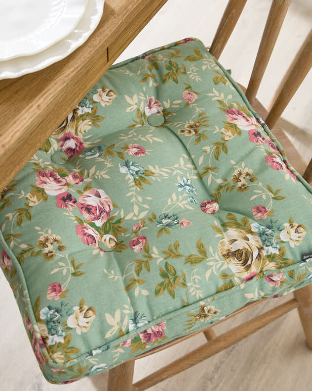 Set of 2 Green Floral Indoor Seat Cushions
