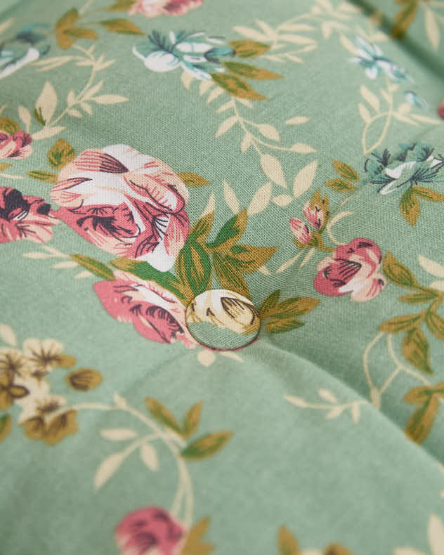 Set of 2 Green Floral Indoor Seat Cushions