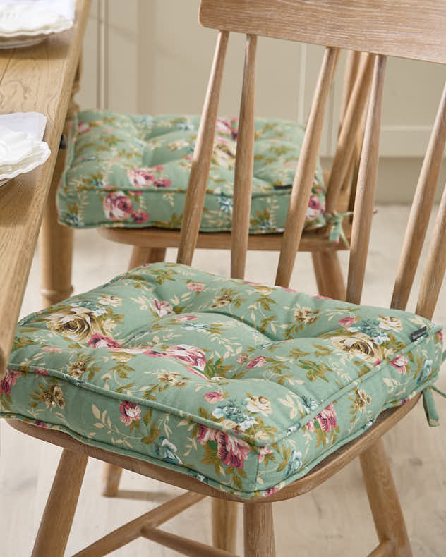 Green & Pink & Blue 100% Cotton & Polyester Home Living Seat Pads - Set of 2 Green Floral Indoor Seat Cushions