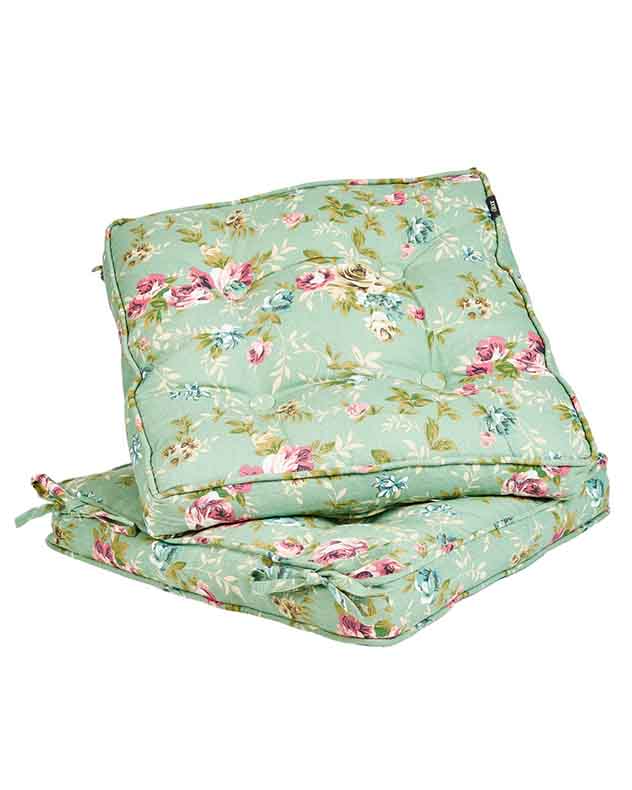Set of 2 Green Floral Indoor Seat Cushions