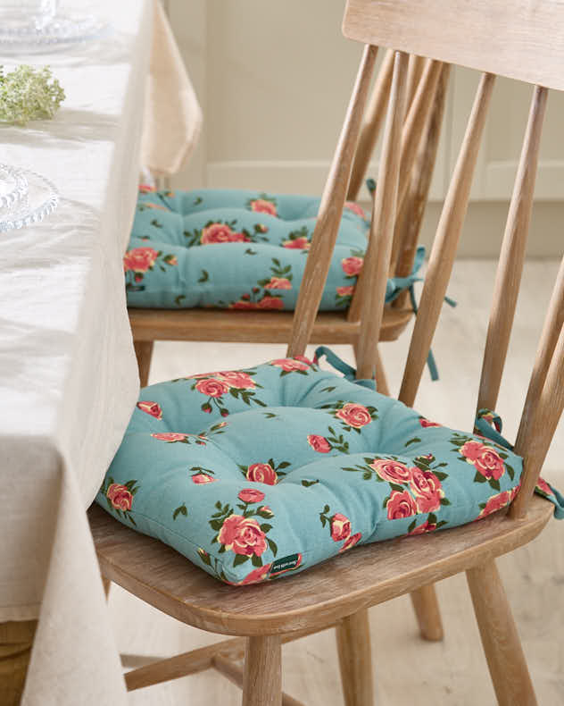 Blue & Pink & Green 100% Cotton & Polyester Home Living Seat Pads - Set of 2 Blue Rose Indoor Seat Pads