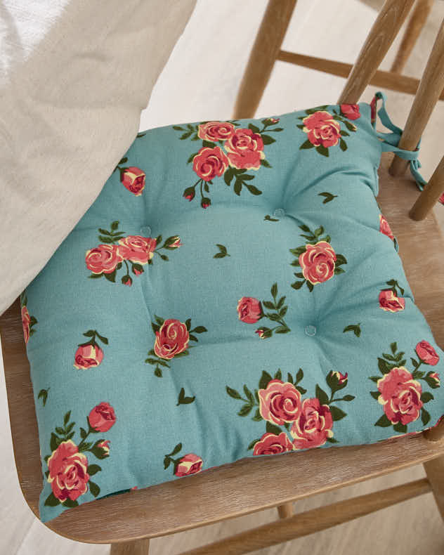 Set of 2 Blue Rose Indoor Seat Pads