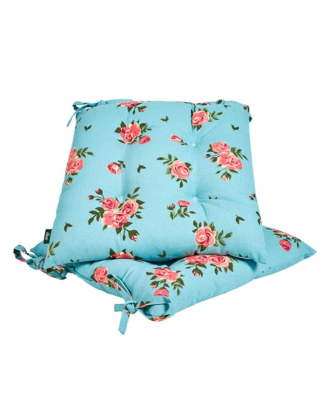Set of 2 Blue Rose Indoor Seat Pads