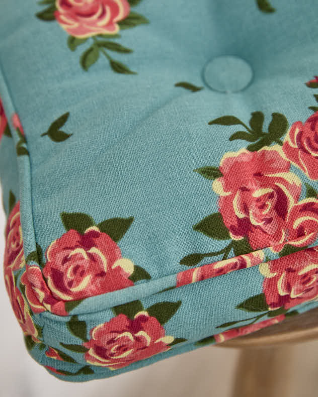 Set of 2 Blue Rose Indoor Seat Cushions
