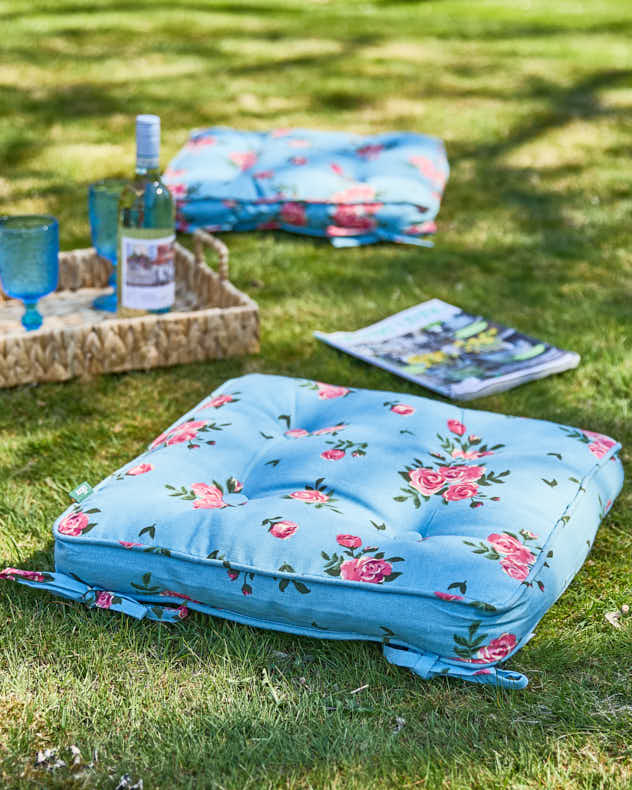 Seat Pads Set of 2 Blue Rose - Outdoor Floor Cushions Collection