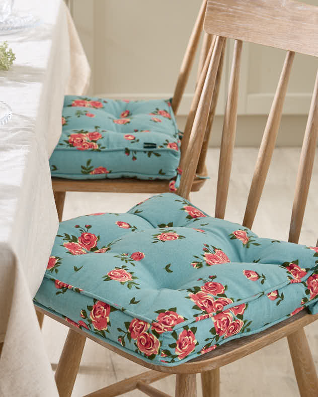 Blue & Pink & Green 100% Cotton & Polyester Home Living Seat Pads - Set of 2 Blue Rose Indoor Seat Cushions