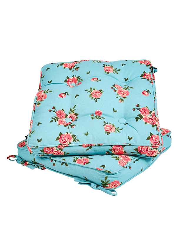 Set of 2 Blue Rose Indoor Seat Cushions