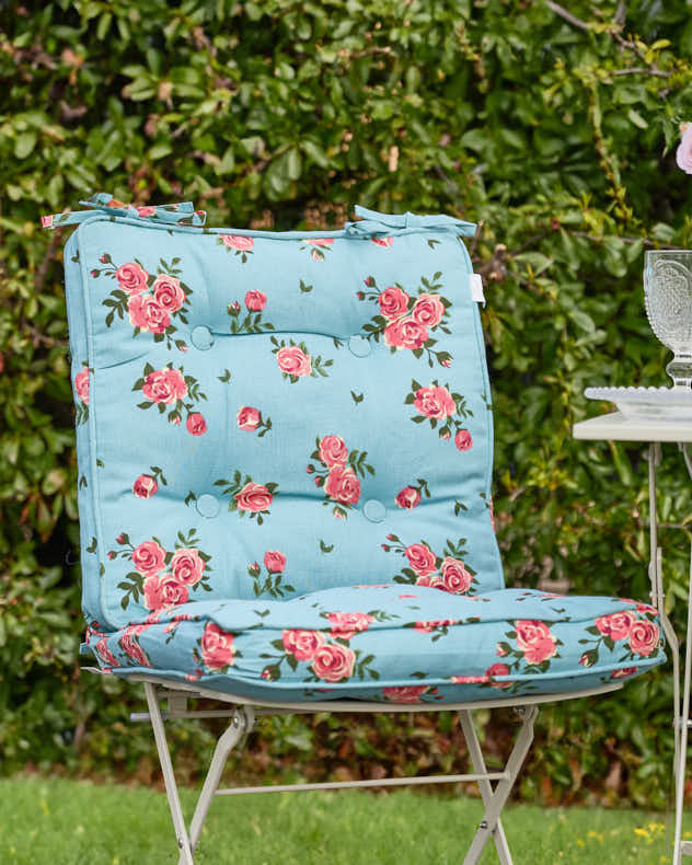 Seat Pads Set of 2 Square Seat Pads - Blue Rose Garden Cushion Collection