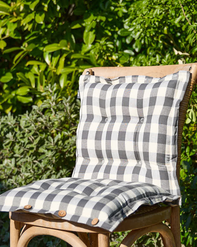 Set of 2 Grey Gingham Garden Seat Pads