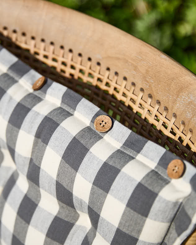 Set of 2 Grey Gingham Garden Seat Pads