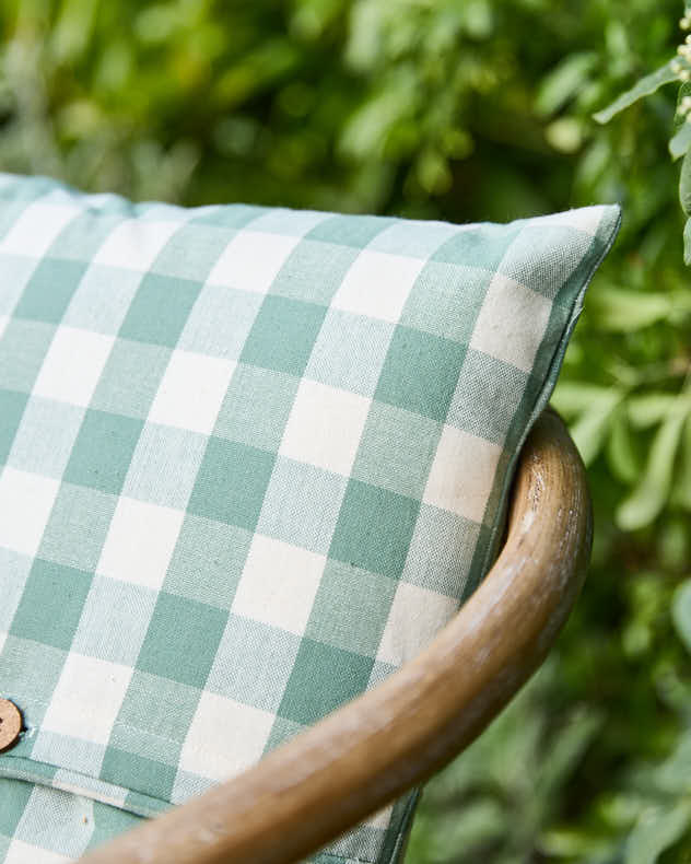 Cushions - Green Gingham Garden Cushion with Wooden Buttons