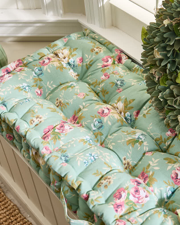 Green Floral Indoor Bench Cushion