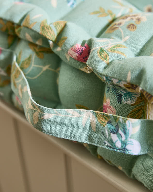 Green Floral Indoor Bench Cushion
