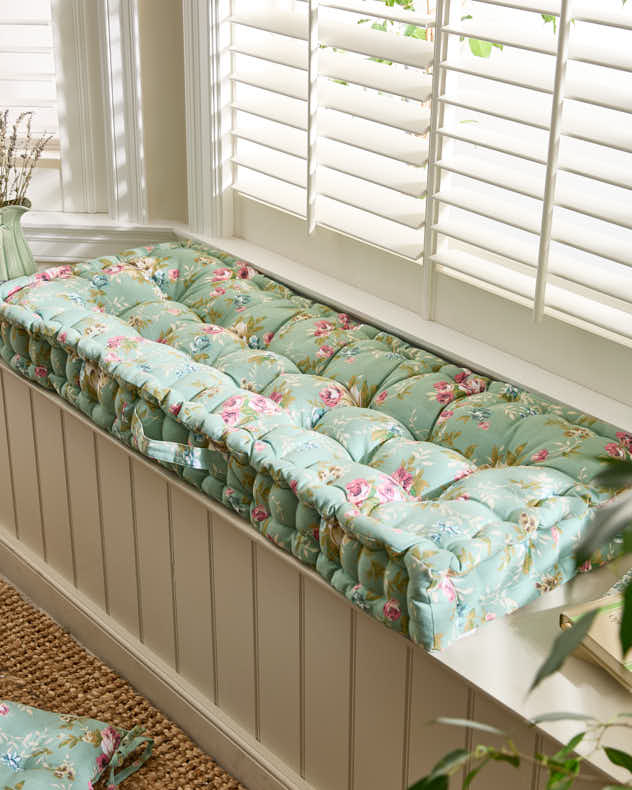 Green Floral Indoor Bench Cushion
