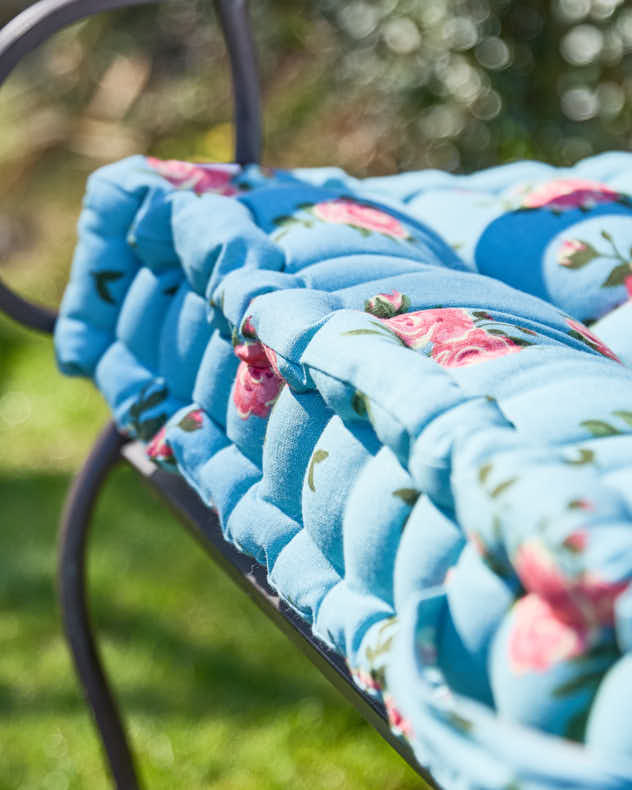 Blue Rose Garden Bench Cushion