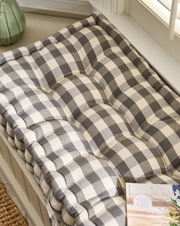 Grey Gingham Indoor Bench Cushion