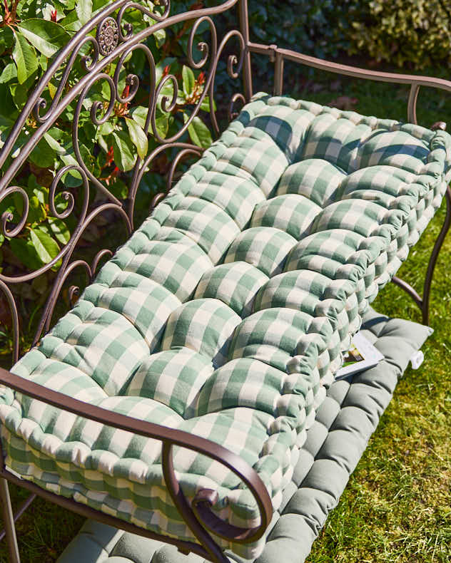 Green Gingham Garden Bench Cushion