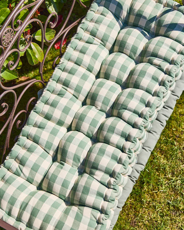 Green Gingham Garden Bench Cushion
