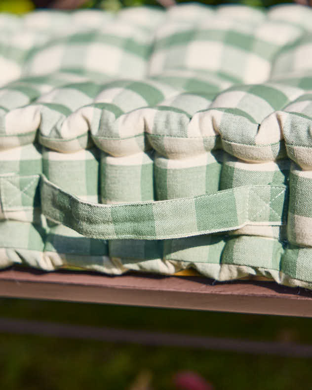 Green Gingham Garden Bench Cushion
