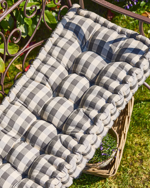 Garden Bench Cushion - Grey Gingham Garden Bench Cushion
