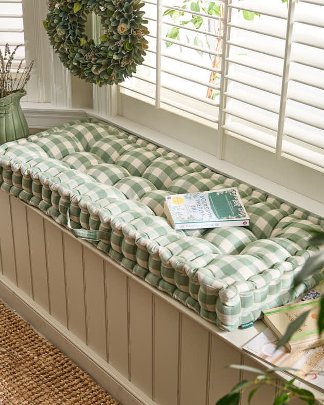 Green Gingham Indoor Bench Cushion