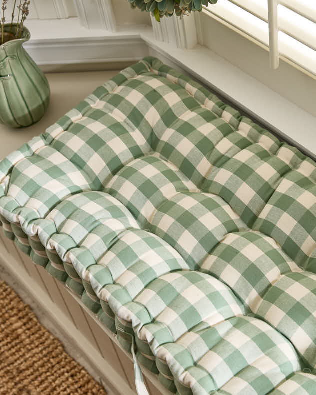Green Gingham Indoor Bench Cushion