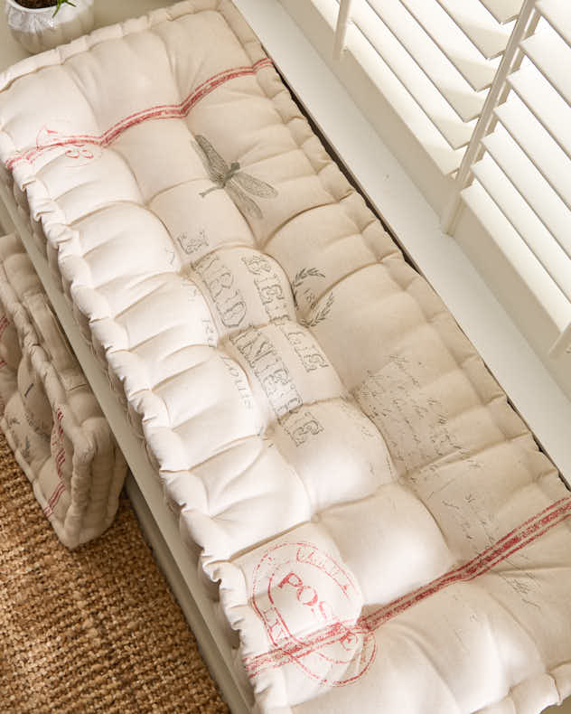 Natural &amp; Red &amp; Grey 100% Cotton &amp; Polyester Bench Cushions - Belle Jardinere Red Indoor Bench Cushion