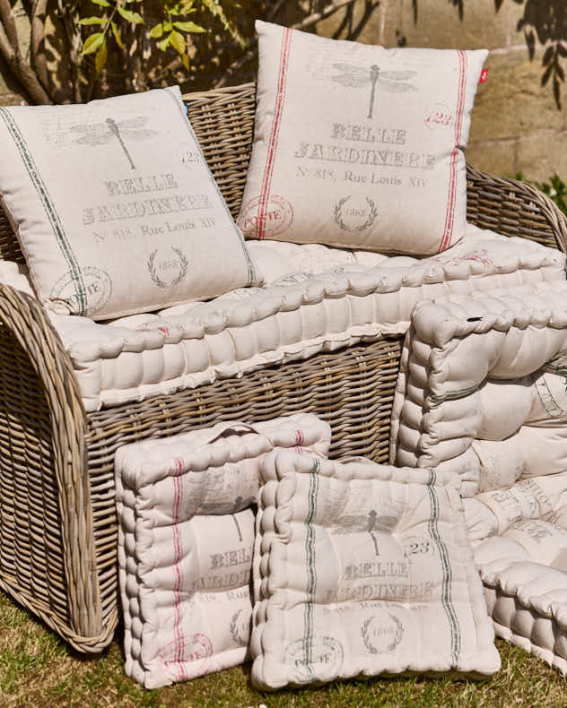 Red Bench Cushion Natural & Grey & Green & Red 100% Cotton & Polyester Seat Pads - Belle Jardinere Garden Cushion Collection