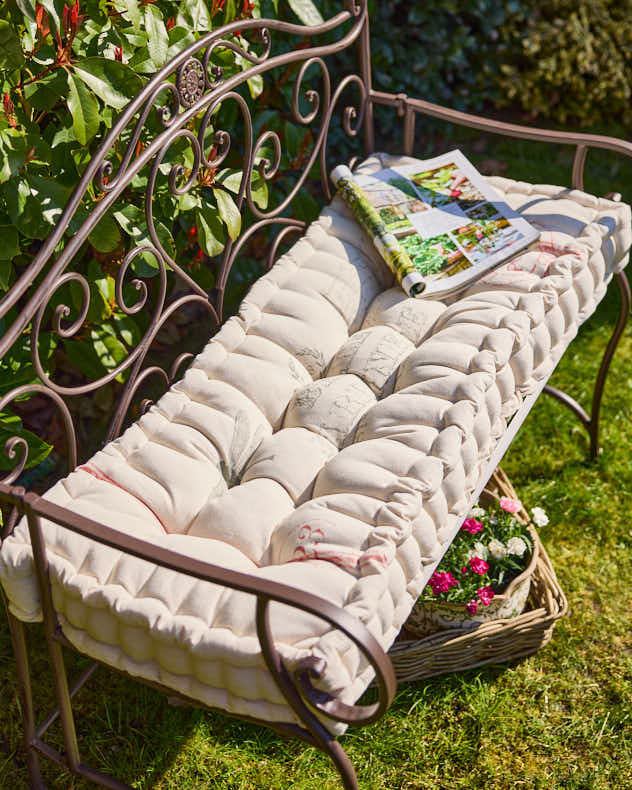 Natural &amp; Red &amp; Grey 100% Cotton &amp; Polyester Garden Bench Cushion - Belle Jardinere Red Outdoor Bench Cushion