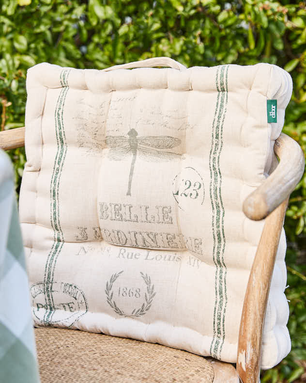 Natural &amp; Green &amp; Grey 100% Cotton &amp; Polyester Seat Pads - Belle Jardinere Green Outdoor Box Cushion