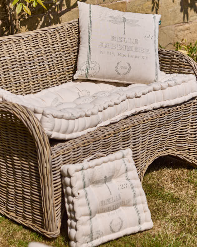 Bench Cushion Natural & Grey & Green 100% Cotton & Polyester Seat Pads - Belle Jardinere Green Garden Cushions