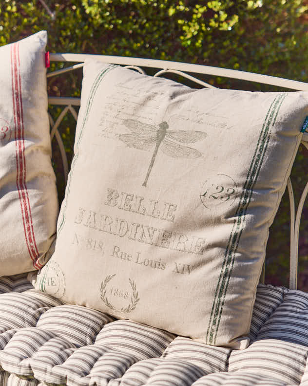 Natural & Green & Grey 100% Cotton & Polyester Cushions - Belle Jardinere Green Garden Cushion