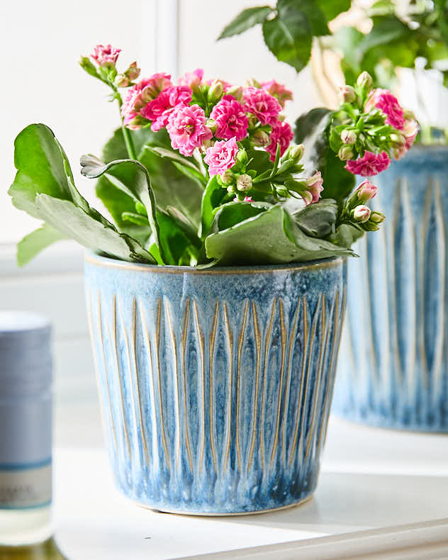 Set of 3 Ribbed Blue Planters