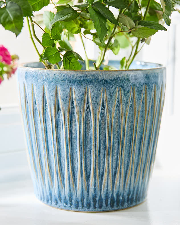 Set of 3 Ribbed Blue Planters