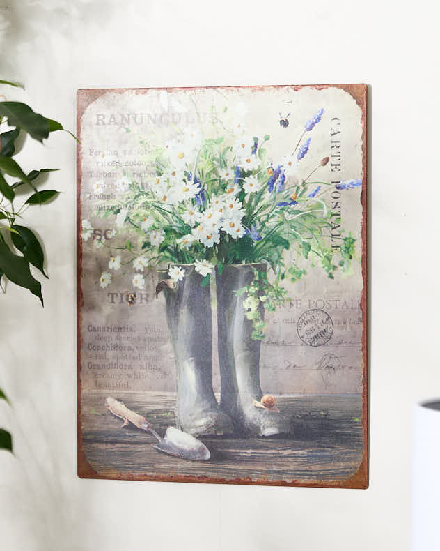 Distressed Metal Wellington Boots Garden Sign