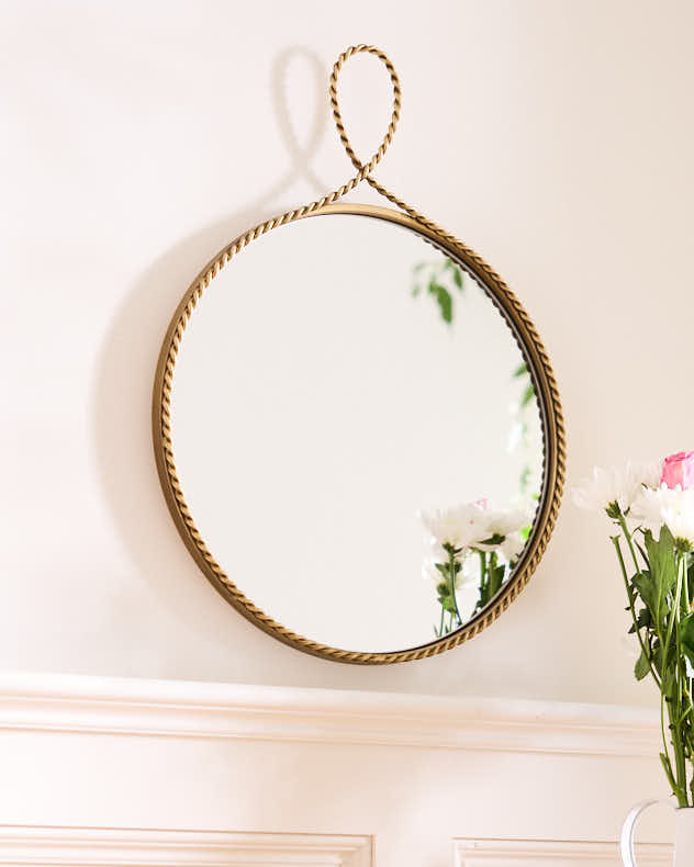 Gold Metal Mirror - Gold Braided Edge Mirror 40cm