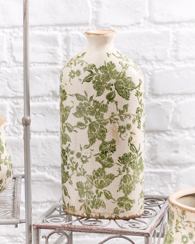 Damas Green Floral Ceramic Bottle