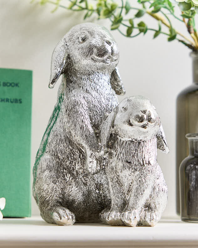 Silver Resin Garden Ornaments - Silver Rabbits Ornament