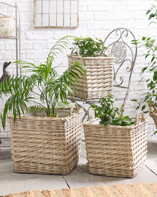 Set of 3 Basket Planters with Handles