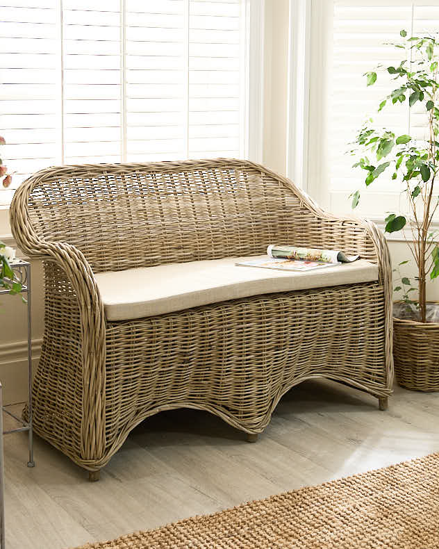 Hanging Rattan Bench Curved Wicker Garden Bench – Dibor