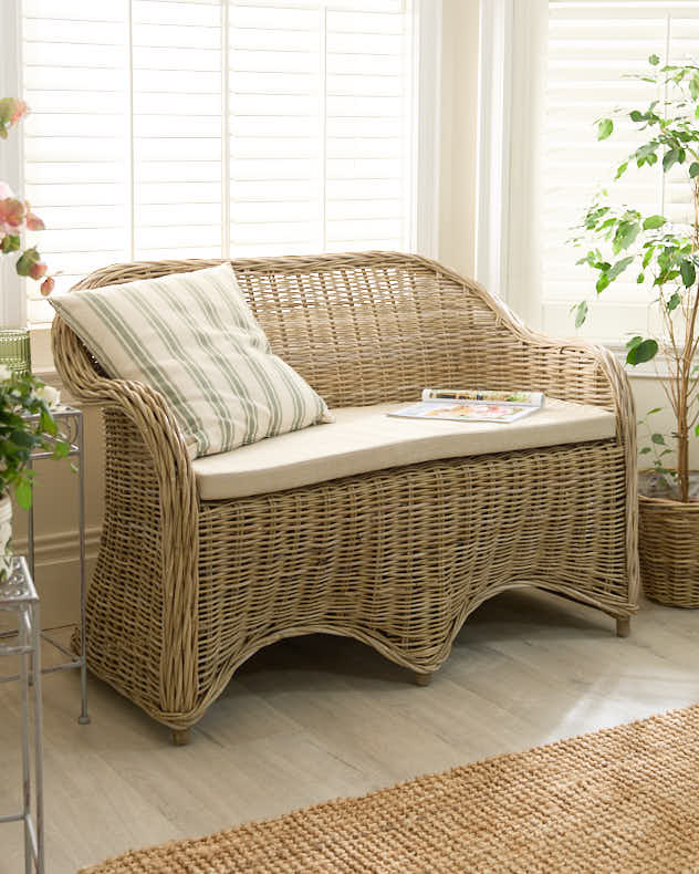 Curved Wicker Garden Bench