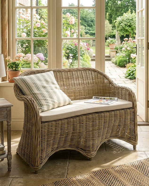 Curved Wicker Indoor Bench