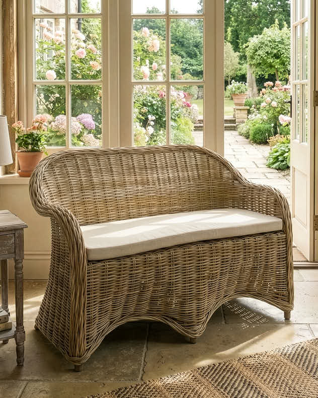 Curved Wicker Indoor Bench