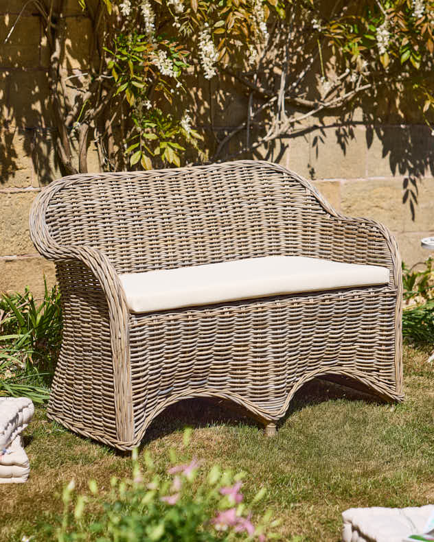 Curved Wicker Garden Bench