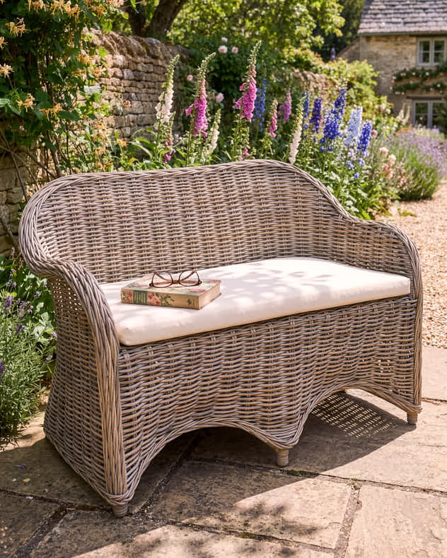 Curved Wicker Garden Bench