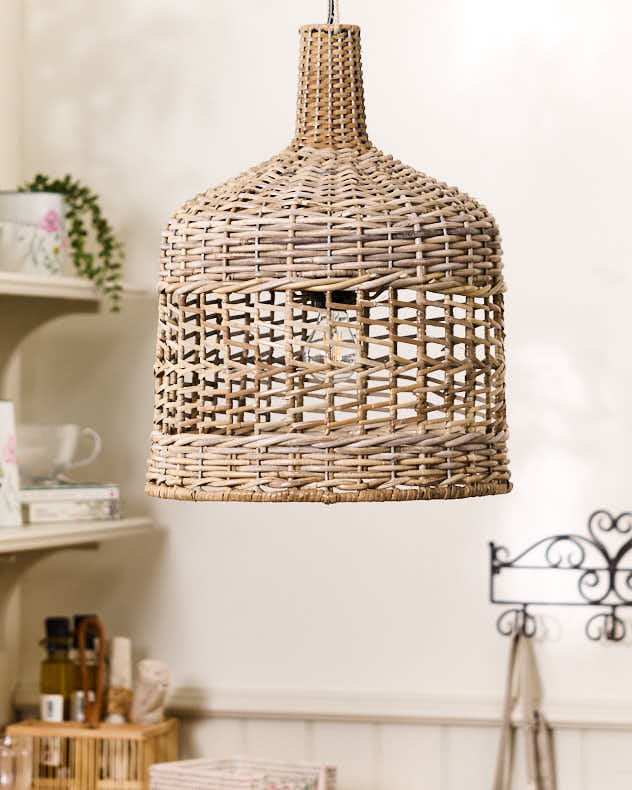 Tall Domed Wicker Pendant Light