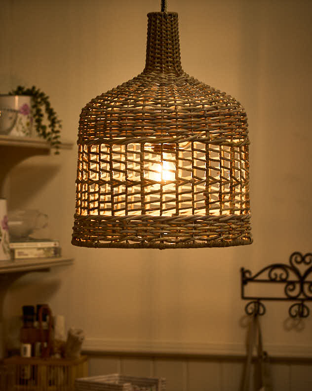 Tall Domed Wicker Pendant Light