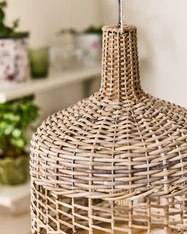 Tall Domed Wicker Pendant Light