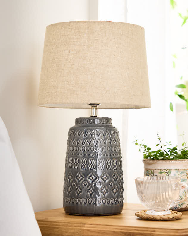 Grey Ceramic Embossed Table Lamp